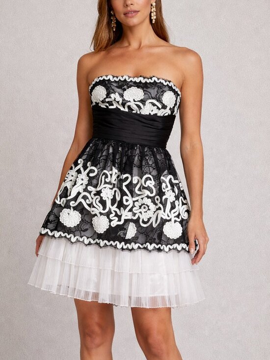 Betsey Johnson Dresses & Skirts - Betsey Johnson Strapless Black White Lace Tulle Mini Dress Size XS